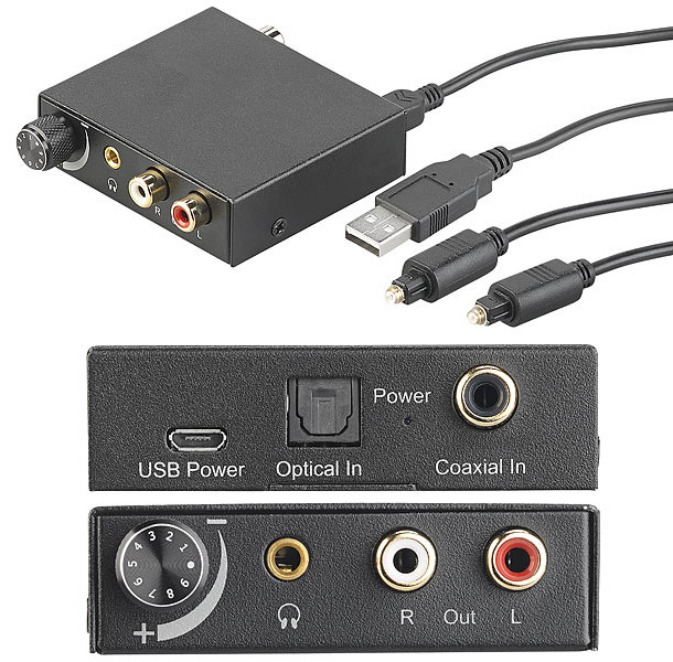 Easyday Convertisseur Numérique-Analogique Audio Adaptateur avec Câble Audio Optique DAC Toslink Coaxial Optique Numérique vers Analogique RCA 3,5mm Adaptateur convertisseur Audio 