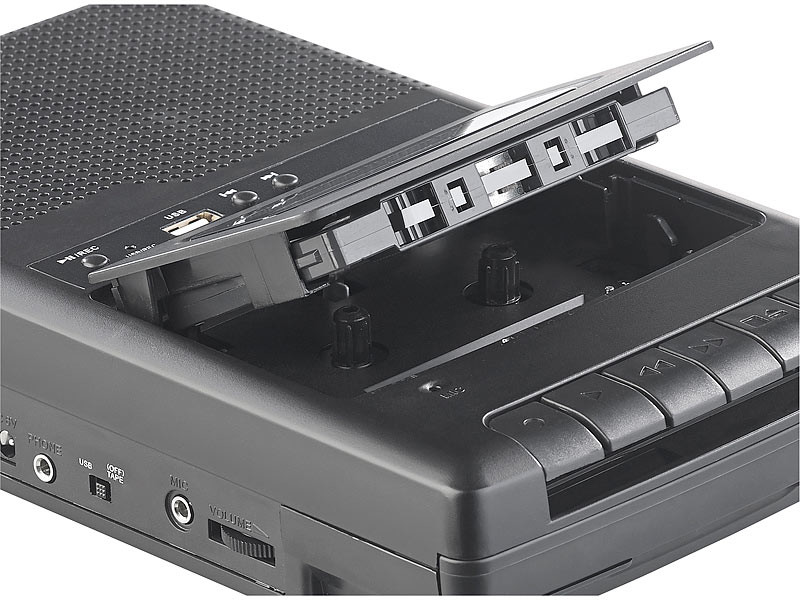 Lecteur de cassette mobile & numériseur USB avec haut-parleur, prise casque  et microphone
