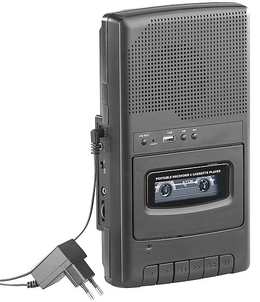 Lecteur de cassettes portable avec émetteur et haut-parleur Bluetooth