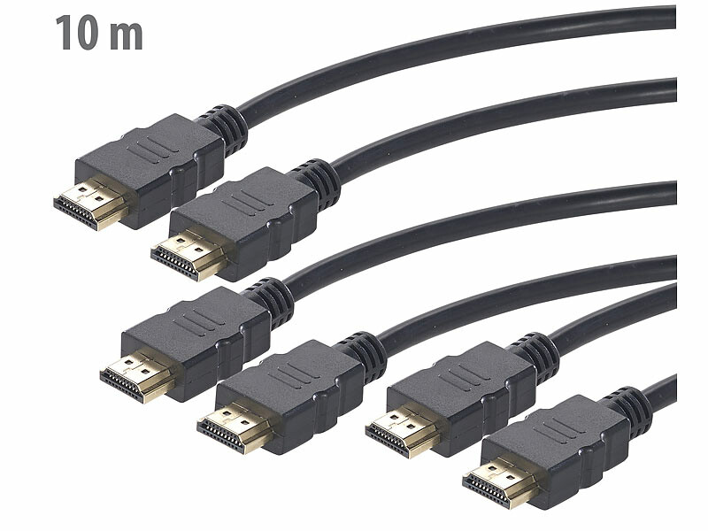 3 câbles HDMI compatible 4K, 3D & Full HD, HEC, noir – 10 m