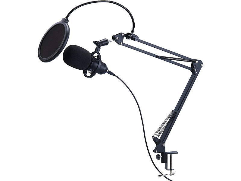 Microphone à condensateur professionnel avec filtre anti-pop et anneau LED