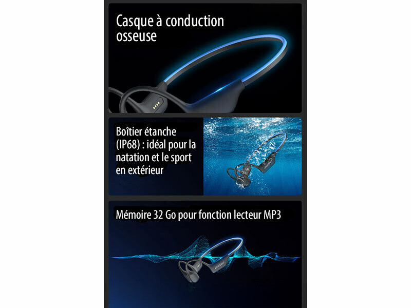 Casque à conduction osseuse étanche sans fil IHS-740.b avec fonction bluetooth 5.3 (Reconditionné) – Image 3