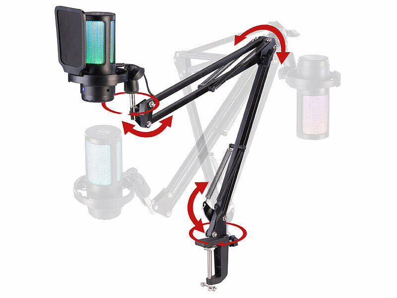 Microphone à condensateur gaming USB RVB avec bras articulé – Image 3