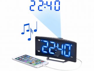 Radio-réveil à projection avec affichage bleu et port de chargement USB (Reconditionné)