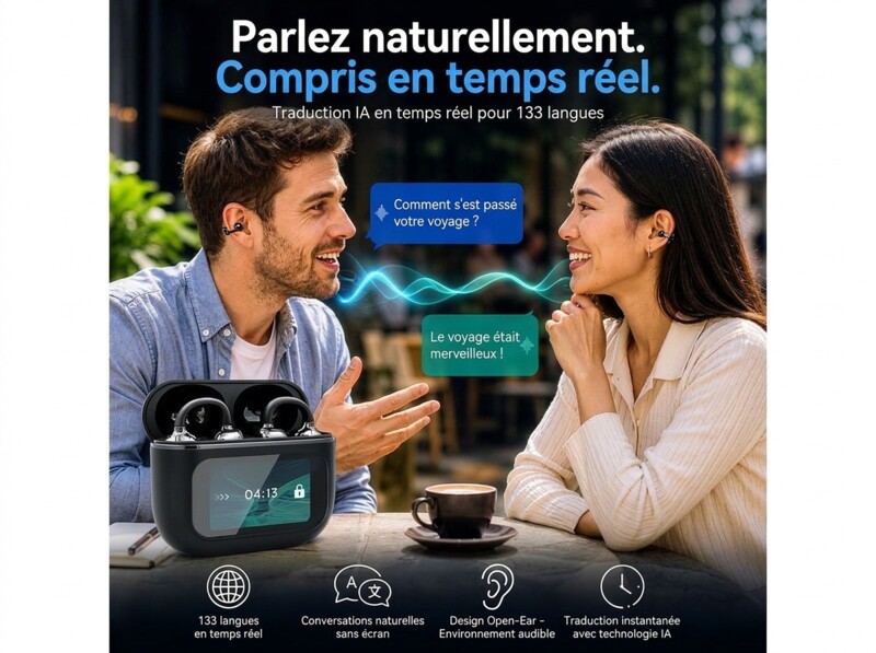 Ecouteurs bluetooth 6.0 avec traducteur IA instantané 133 langues – Image 2