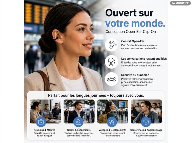 Ecouteurs bluetooth 6.0 avec traducteur IA instantané 133 langues – Image 4