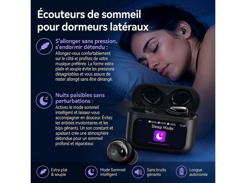 Écouteurs sans fil plats pour dormir avec fonction bluetooth 5.4 – Image 4