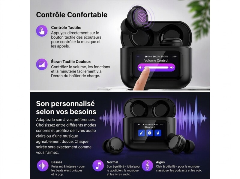 Écouteurs sans fil plats pour dormir avec fonction bluetooth 5.4 – Image 6